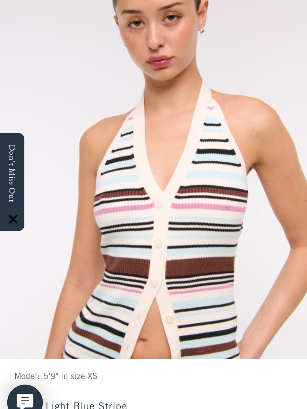 Striped Knit Halter Button-Front Top - White, Light Blue & Brown - NWT